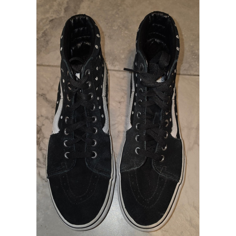 Vans Sk8-Hi Top Black Suede Silver Polka Dot Sneakers M8.5 W10 Skater